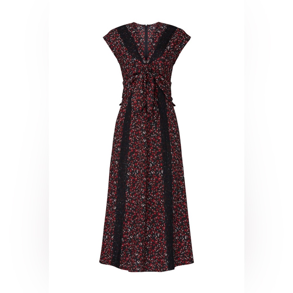 THAKOON Elegant Black and Red Floral Dress